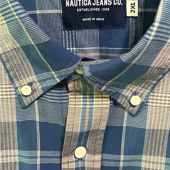 Nautica Other - Nautica Men's Blue Plaid Button Down Polo Shirt, 100% Cotton, Like New, 2XL